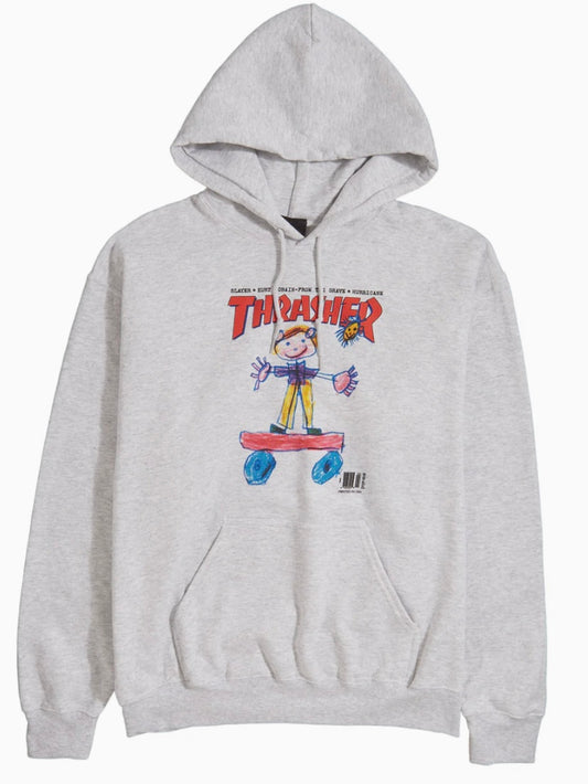 Thrasher-Kid Cover-Hooded Sweatshirt-Ash Gray